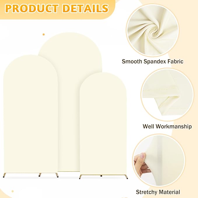 Arch Stand and Cover Set of 3 Ivory Arch Covers Stretchy Backdrop Metal Arch Backdrop Stand and Cover Set 6&6.6&7.2ft Backdrop Stand with Cover Wedding Arch Backdrop for Wedding Party Decor