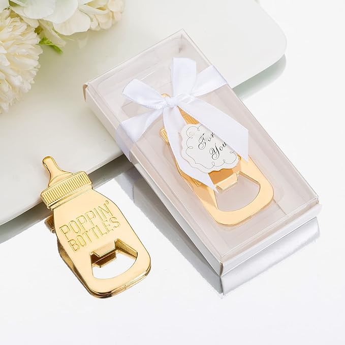 24Pack Baby Bottle Openers for Baby Shower Favors Gifts, Decorations Souvenirs, Poppin Bottles Openers with Gifts Box used for Guests Gender Reveal Party Favors or Wedding Favors (24, white)