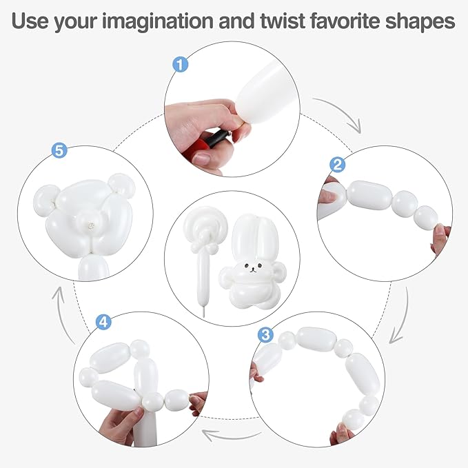 Lenwen 1000 Pcs Long Balloons Bulk 260 Latex Twisting Balloons Decoration for Birthday, Wedding, Festival, Clowns, Party Supplies(White)