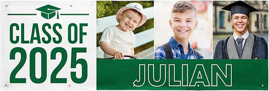 Let's Make Memories Personalized Graduation Banner - Graduation Party Decorations - Customized Congratulations Banner - Class of 2025 - Indoor/Outdoor Vinyl - Way to Grow - Green - 10 ft.