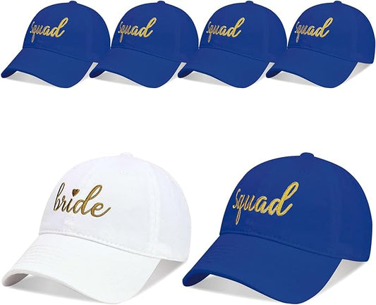 PartyGifts&beyond 6Packs Bachelorette Hat Bridesmaid Hat Bachelorette Party Favors Embroidered Bride Squad Baseball Cap