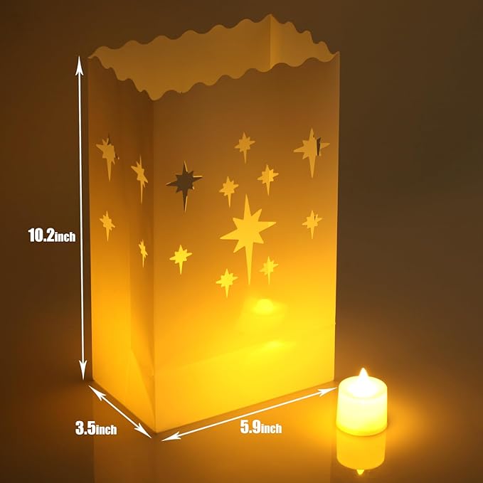 2025 New Waterproof 24 Pcs - Luminary Bags with Flameless Candles - Plastics Reusable Luminaries with Led Lights - Christmas Luminary Bags for Outdoors Birthday Wedding Thanksgiving Party Decor