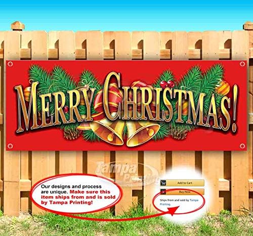 Merry Christmas Banner 13 oz | Non-Fabric | Heavy-Duty Vinyl Single-Sided with Metal Grommets