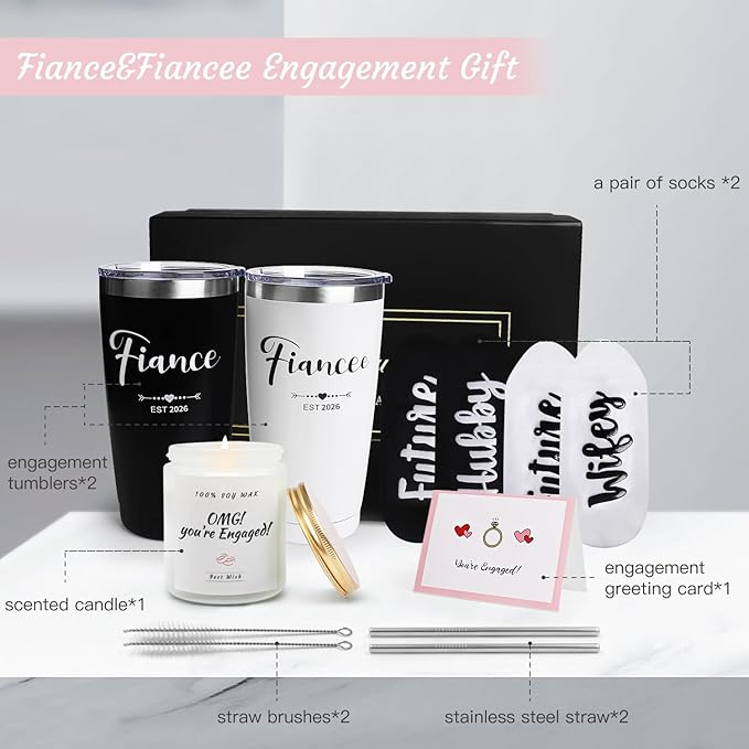 Engagement Gifts for Couples, Engagement Gifts for Newly Engaged Couples, Cool Wine Engaged Tumbler Gift Set, Fiance Fiancee Gifts for Him and Her Girlfriend Boyfriend, Newlywed Wedding Gifts