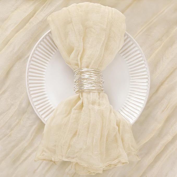 50 Pack Beige Cheesecloth Napkins Spring Cloth Napkins Set of 50 Cream Dinner Napkins Bulk 21x21 Inches for Wedding Bridal Shower Baby Shower Valentine's Day