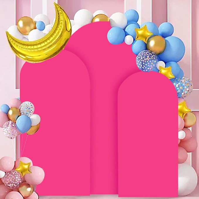 Spandex Arch Cover Set of 3 Hot Pink 4 5 6FT Fuchsia Arch Backdrop Cover Stretchy Arch Stand Cover Small Round Top Backdrop Cover Double Sided Arch Covers for Party Wedding Banquet