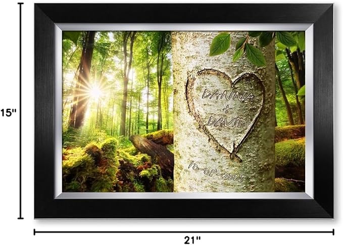IPIC - Love Evergreen, Personalized Artwork with Names and Date on, Customized Gift for Anniversary,Wedding,Birthday and Holidays. Picture size: 18x12, Framed Size: 21x15