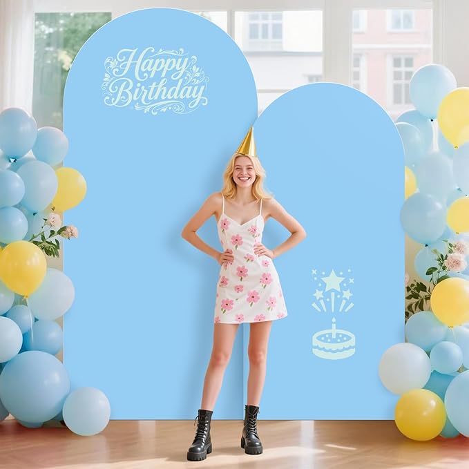 Wedding Backdrop Arch Stand with Cover 7.2FT 6FT Metal Arch Backdrop Stand and Cover Set of 2 Baby Blue Backdrop Cover for Balloon Arches Stands for Birthday Party Anniversary Bridal Baby Shower Decor