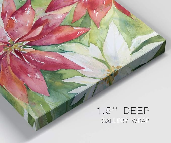 Renditions Gallery Poinsettia Leaves Wall Art, Christmas & Winter Artwork, Festive Red & Green, Flowers, Floral, Premium Gallery Wrapped Canvas Decor, Ready to Hang, 24 in H x 24 in W, Made in America