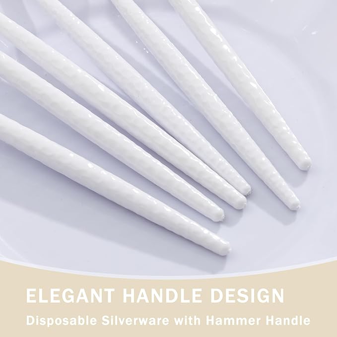Supernal 360Pcs White Plastic Silverware, Hard Plastic Cutlery Heavy Duty Hammered Durable Utensils,White Silverware Set Include 120 Forks and Spoons,120 Knives Suitable for Wedding & Party