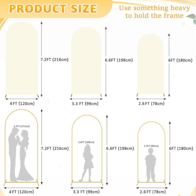 Arch Stand and Cover Set of 3 Ivory Arch Covers Stretchy Backdrop Metal Arch Backdrop Stand and Cover Set 6&6.6&7.2ft Backdrop Stand with Cover Wedding Arch Backdrop for Wedding Party Decor