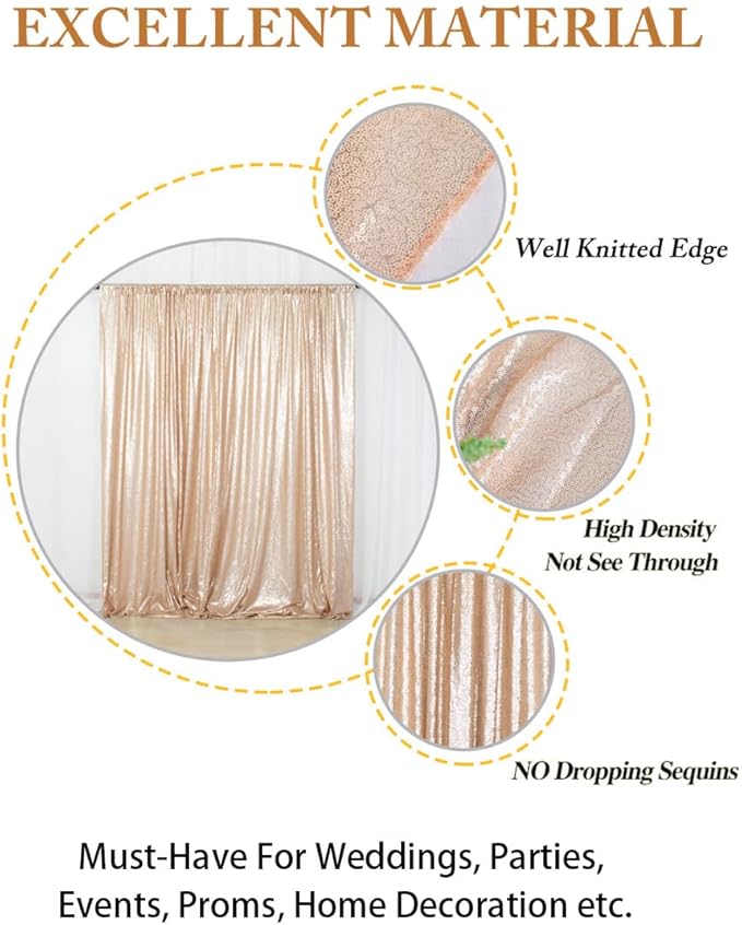 ShiDianYi Sequin Backdrop Curtain 10x10 FT Champagne Sequins Fabric Background for Photography Shimmer Sequined Backdrops for Parties Champagne Blush Curtain for Wedding