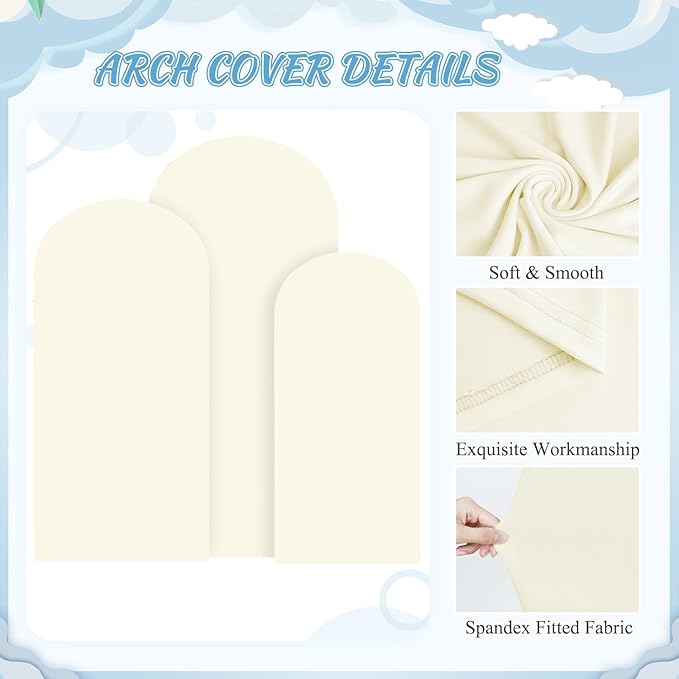 FOTSHARER Wedding Arch Backdrop Stand and Cover Set of 3 Metal Balloon Arch Stand with Ivory Arch Cover 6FT, 5FT, 4FT Arch Backdrop Stand for Party Birthday Anniversary Arched Background Decorations
