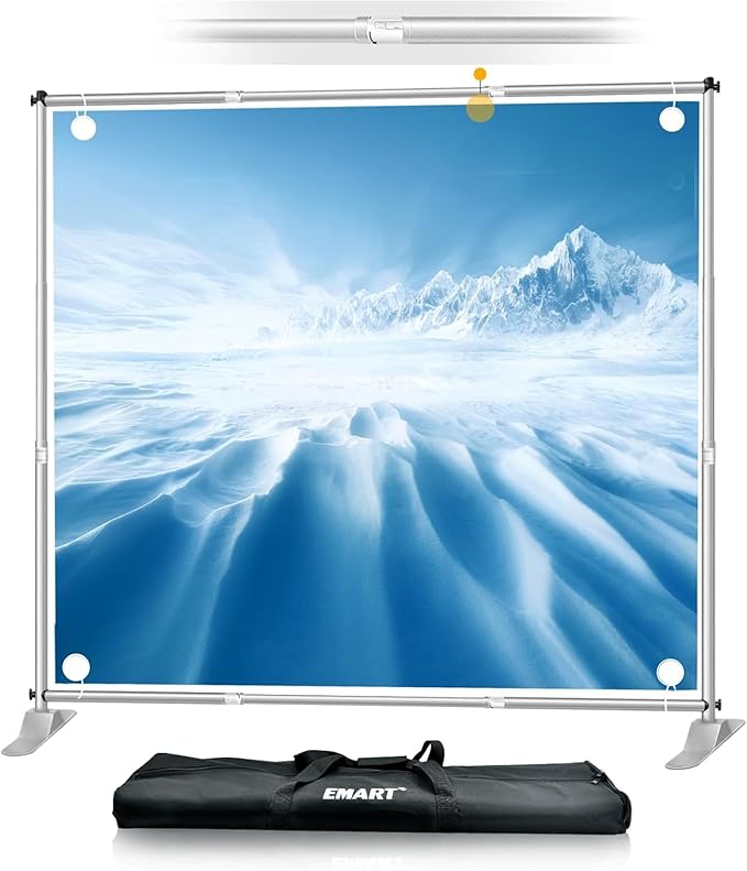 EMART 8x8 ft Heavy Duty Banner Backdrop Stand Kit, Adjustable Frame for Step and Repeat Backdrops, Ideal for Photography, Trade Shows, and Photo Booths, Sliver