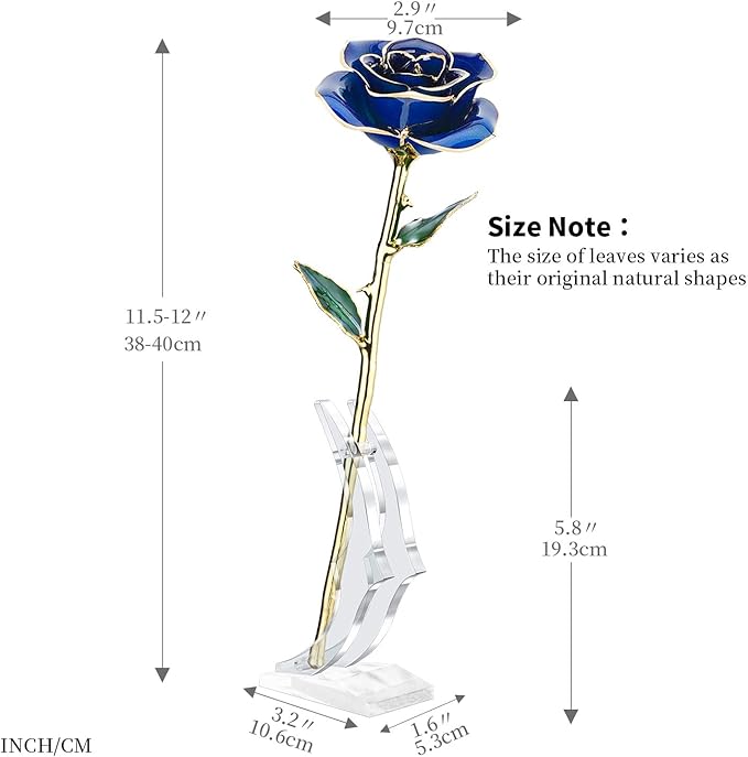 Birthday Rose Gift for her,24k Golden Real Fresh Long stem Rose and Best Birthday Gift for her Rose,Blue with Stand