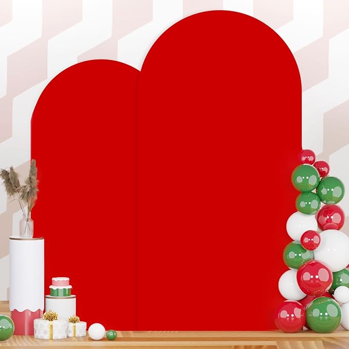 Set of 2 Wedding Arch Cover 7.2ft 6ft Red Chiara Backdrop Cover Spandex Arched Backdrop Stand Covers Balloon Arches Covers Stretchy Backdrops for Baby Shower Birthday Party Decor