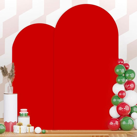 Set of 2 Wedding Arch Cover 7.2ft 6ft Red Chiara Backdrop Cover Spandex Arched Backdrop Stand Covers Balloon Arches Covers Stretchy Backdrops for Baby Shower Birthday Party Decor