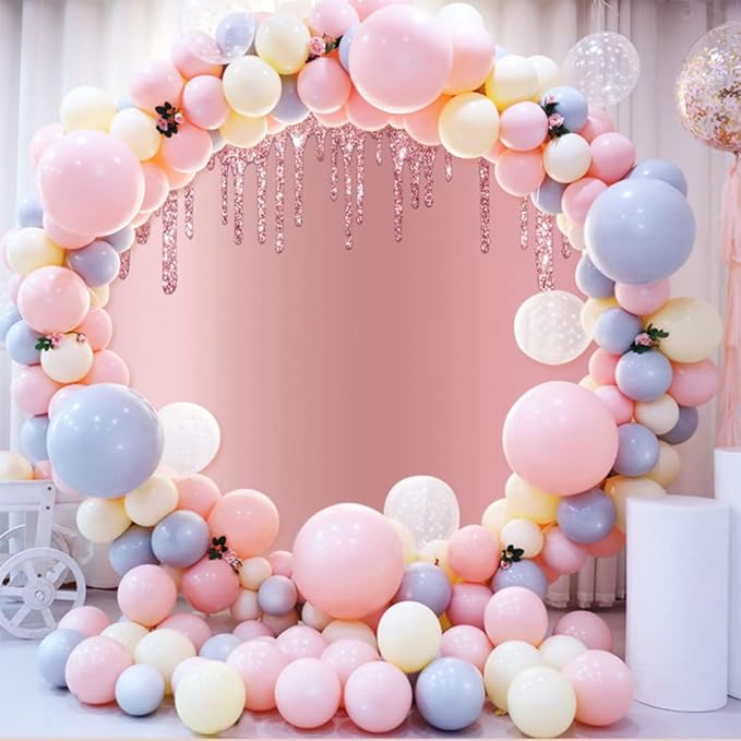 OERJU 6.5x6.5ft Pink Glitter Round Backdrop Rose Golden Glittering Sequin Starlight Photography Background Circle Backdrop Cover Birthday Baby Shower Wedding Party Decoration Banner Photo Booth Prop