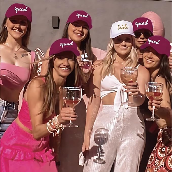 PartyGifts&beyond 6Packs Bachelorette Hat Bridesmaid Hat Bachelorette Party Favors Embroidered Bride Squad Baseball Cap