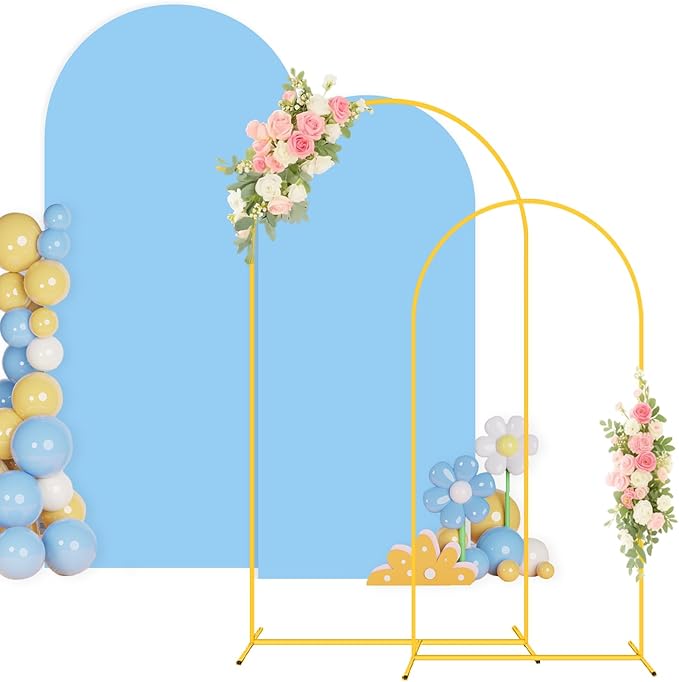 Wedding Backdrop Arch Stand with Cover 7.2FT 6FT Metal Arch Backdrop Stand and Cover Set of 2 Baby Blue Backdrop Cover for Balloon Arches Stands for Birthday Party Anniversary Bridal Baby Shower Decor