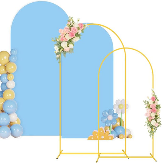 Wedding Backdrop Arch Stand with Cover 7.2FT 6FT Metal Arch Backdrop Stand and Cover Set of 2 Baby Blue Backdrop Cover for Balloon Arches Stands for Birthday Party Anniversary Bridal Baby Shower Decor