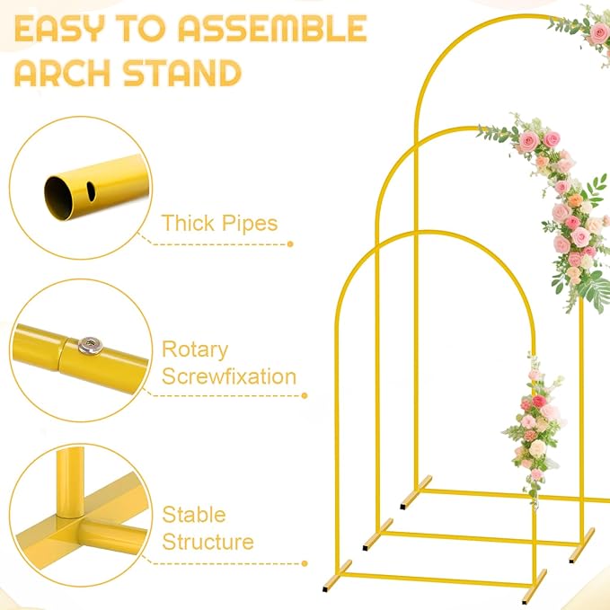 FUHSY Wedding Arch Backdrop Stand and Sage Green Arch Cover Set of 3 (6FT, 5FT, 4FT) Metal Arches Stable Frame Stands with Spandex Backdrop Cover for Birthday Party Bridal Baby Shower Decor