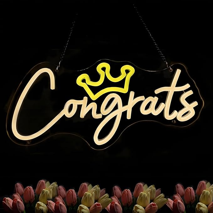 Congrats Grad Neon Sign with Crown, Graduation Decorations 2026 Congrats Led Light Signs for Wall Decor, Bedroom Bar Club Colleges Wedding Birthday Party Decor Gifts