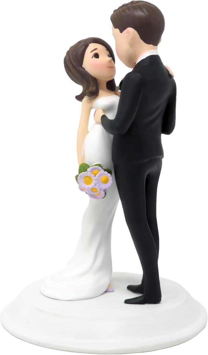 Dihtan Wedding Cake Toppers Bride and Groom - 6.5 x 4 Inch Hand Painted Cake Decorations Mr and Mrs Figurines - Poly Resin Bride To Be Cake Topper - Ideal for Wedding, Anniversary, Table Centerpiece