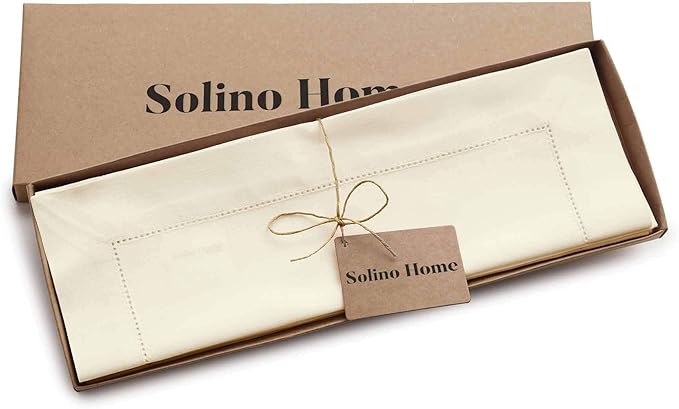 Solino Home Ivory Placemats Set of 4 - Cotton Linen Hemstitch Placemats 14 x 19 Inch for Spring, Easter