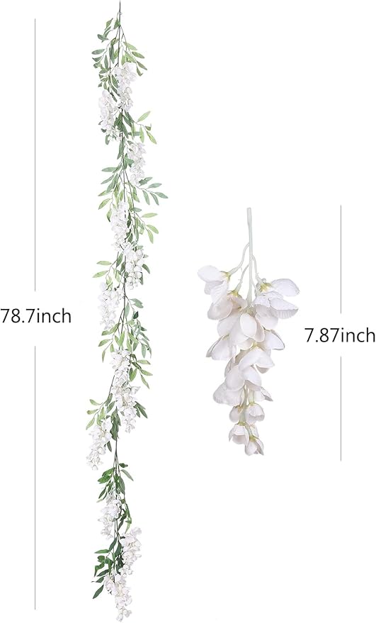 Duovlo 4Pcs 6.6Ft/Piece Imitation Silk Wisteria Garland Hanging Flower Vine for Home Outdoor Garden Ceremony Wedding Arch Floral Decor (Milk White)