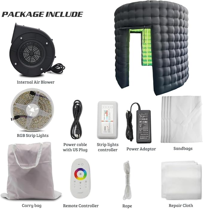 SAYOK 10ft Diameter Round Inflatable LED 360 Photo Booth Enclosure with LED Lights & Blower, 360 Photo Booth Backdrop for Wedding, Party, Birthday, Exhibition