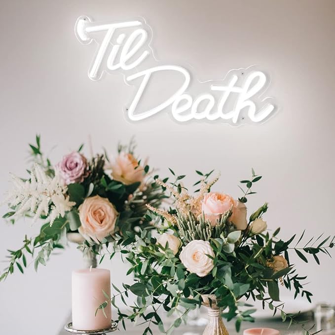 JXIN Til Death Neon Sign for Wall Decor, Til Death LED Neon Light Signs for Wedding Engagement Birthday Anniversary Proposal Party Bedroom Office, Wedding Gifts for Loved Ones, 16"x9" White