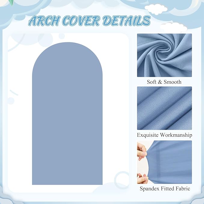 7.2FT Metal Arch Backdrop Stand with Dusty Blue Arch Cover Balloon Arched Frame Spandex Arched Backdrop Stands Cover Wedding Arch Stand and Cover Set for Bridal Baby Shower Birthday Party Prom Decor