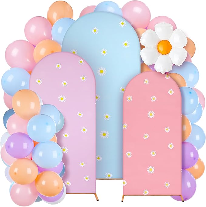34 Pieces Pastel Balloon Arch Backdrop Cover Kit 4ft 5ft 6ft Dog Theme Blue Spandex Arch Backdrop Cover with Daisy for Spring Boho Wedding Birthday Party