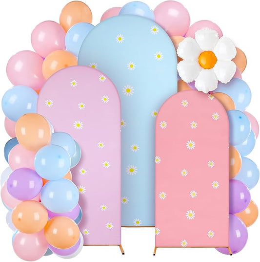 34 Pieces Pastel Balloon Arch Backdrop Cover Kit 4ft 5ft 6ft Dog Theme Blue Spandex Arch Backdrop Cover with Daisy for Spring Boho Wedding Birthday Party