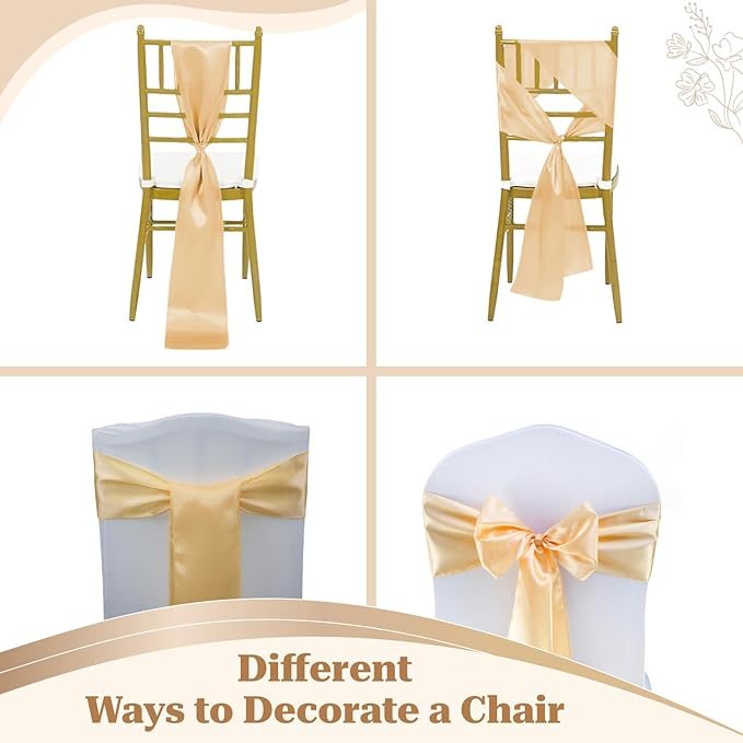 VDS Satin Chair Sashes Chair Cover Back Tie Sateen Bows Ribbon for Wedding Birthday Graduation Engagement Ceremony Event Party Banquet Venue Hotel All Dining Chair Decoration (25PC) (Beige)