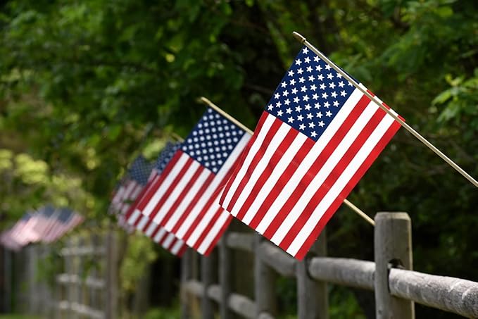 GIFTEXPRESS 24-Pack, Proudly MADE IN USA 8 x 12 Inch Spearhead Handheld American Flags on 24" Pole – Grave Marker USA Stick Flags