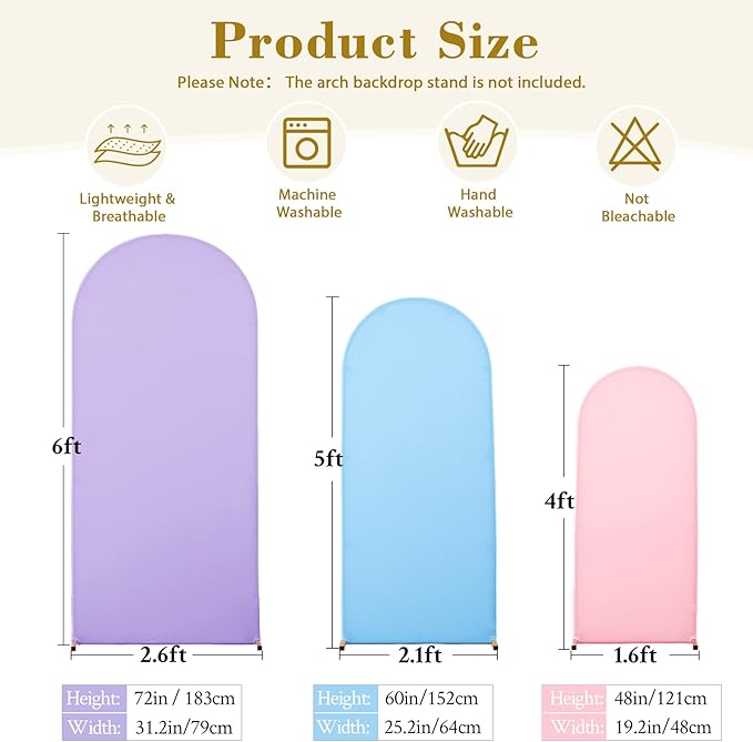Pink Purple Blue Arch Backdrop Cover 3 Set-4FT, 5FT, 6FT Spandex Fitted Wedding Arch Stand Covers for Baby Shower Birthday Party Wedding Ceremony Photo Arch Stand Background Decorations