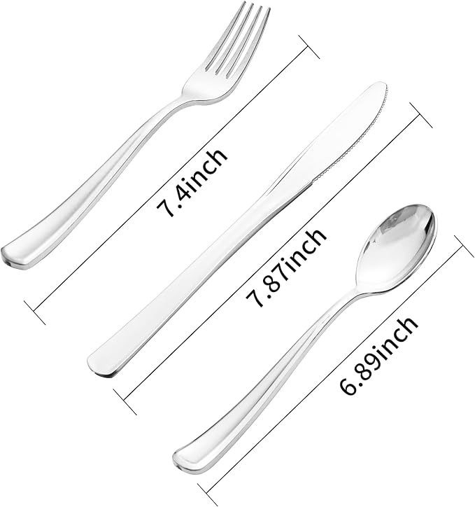 Supernal 360pcs Plastic Silverware Heavy Duty, Silver Disposable Silverware Sets for Parties,Plastic Forks and Spoons,Party Disposable Flatware Suit for Weddings, Birthday, Parties
