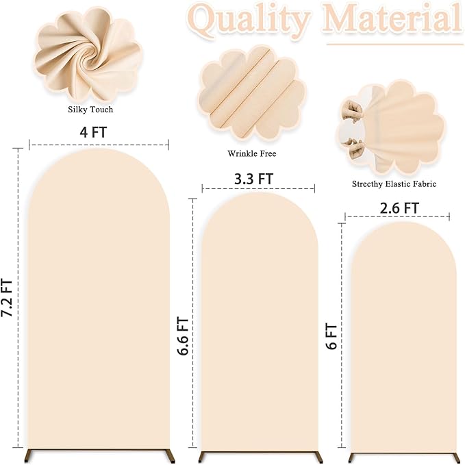 Spandex Fitted Wedding Arch Cover Set of 3 Beige Arch Backdrop Cover 6FT 6.6FT 7.2FT Arches Wall Covers Balloon Arches Covering Fabric for Baby Shower Happy Birthday Party Celebration