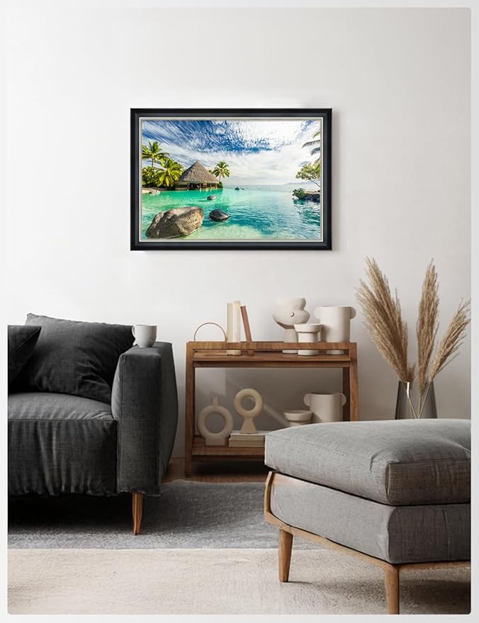 IPIC - "Tropical Memories Personalized Framed Wall Art, Custom Beach Canvas Print with Solid Wood Frame, A Personalized Gift with Name and Date for Couple, Wedding, or Anniversary