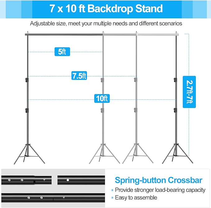 EMART Heavy Duty Backdrop Stand, 7 x 10ft Adjustable Background Support System Kit with Carry Bag for Photography