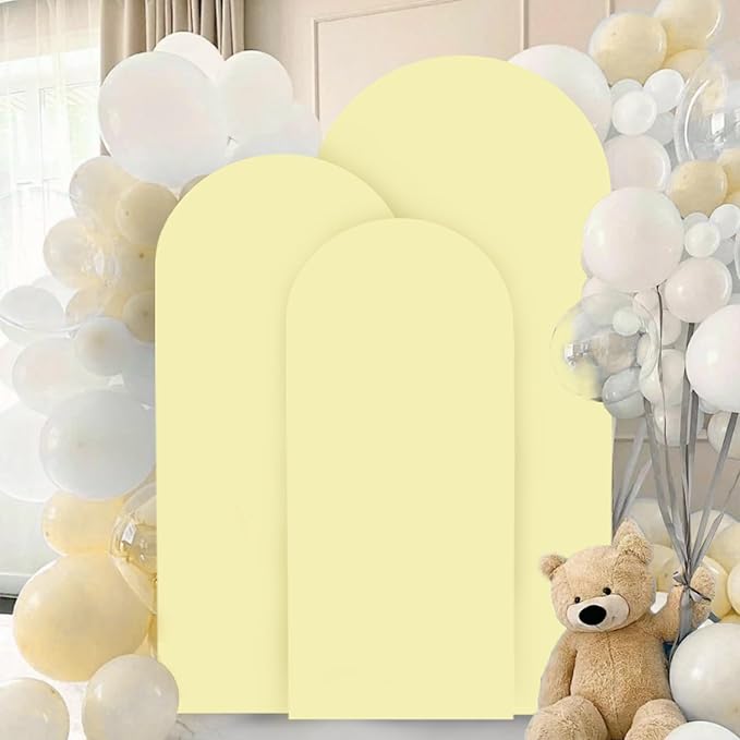 Wedding Arch Cover Set 5FT 6FT 7FT Yellow Spandex Arch Covers Stretchy Fabric for Birthday Party Boho Arch Stand Cover Set of 3 Round Top Arched Covering for Wedding Decorations