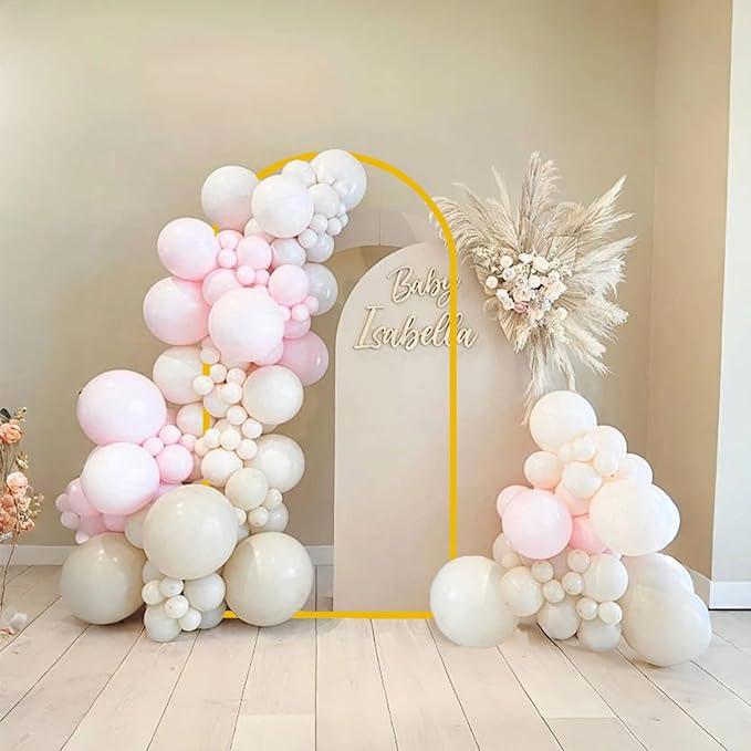 6.6FT Arch Backdrop Stand and Arch Cover Set, Gold Metal Arch Stand Backdrop with White Arch Stand Cover Ideal for Weddings, Birthday Parties, Baby Showers, Celebration Decorations