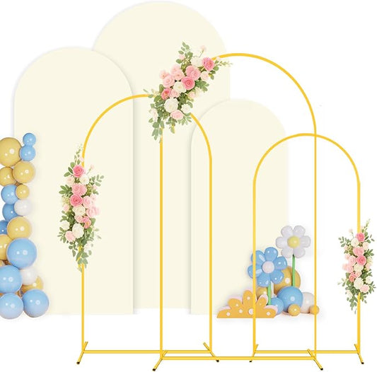 Wedding Arch Stand and Cover Set 6FT, 5FT, 4FT Metal Backdrop Stand Set of 3 with Ivory Arch Spandex Covers Balloon Arch Backdrop Stands Cover for Birthday Party Baby Shower Banquet Ceremony Decor