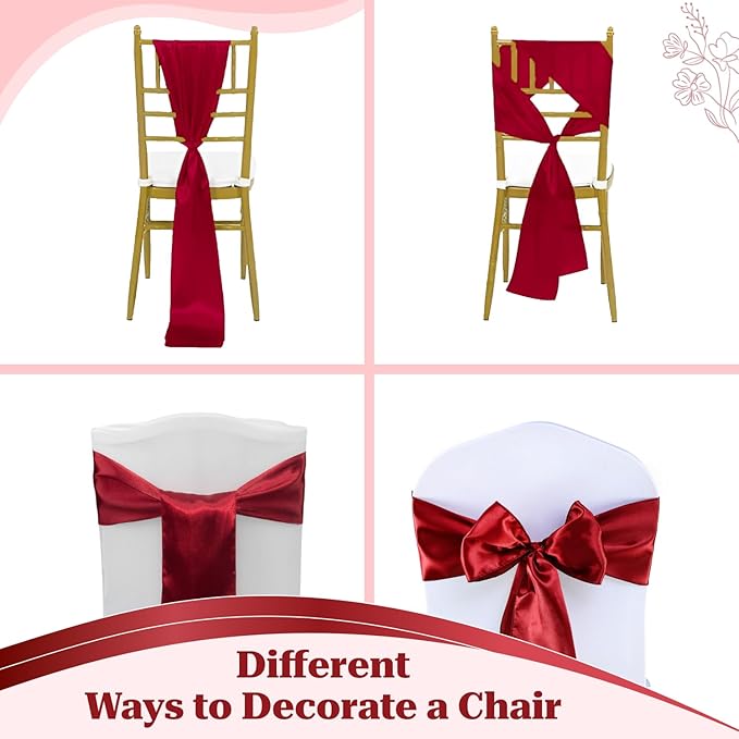 VDS Satin Chair Sashes Chair Cover Back Tie Sateen Bows Ribbon for Wedding Birthday Graduation Engagement Ceremony Event Party Banquet Venue Hotel All Dining Chair Decoration (40PC) (Apple Red)