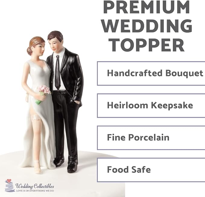 Wedding Collectibles Funny Sexy Tender Touch Wedding Cake Topper with Bride and Groom | Fun, Sexy, Humorous Figurine | Fine Porcelain | 5.25 Inches