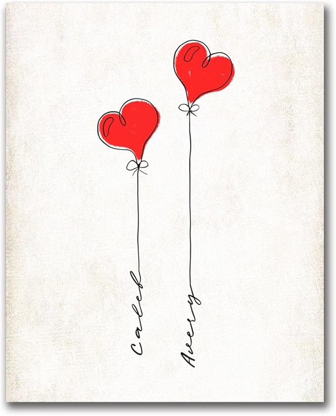 Heart Balloons - Personalized Banksy style Valentine's Day, Wedding, Anniversary (11"x14" Block Mount)