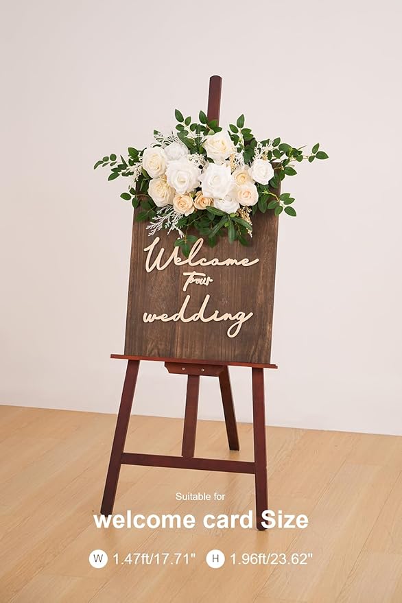 2pcs Champagne & White Deluxe Welcome Sign Artificial Flowers Wedding Backdrop Garland Hanging Floral Arrangements for Ceremony Reception Entryway Board Sweetheart Table