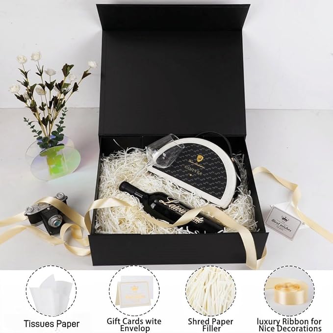 UoeRing 3 Pack Extra Large Black Gift Box 17x14.5x6 inch Luxury Gift Box for Presents with Magnetic Closure Lid Collapsible,Birthday,Christmas,Contains Card, Ribbon,Tissue Paper,Shredded Paper Filler